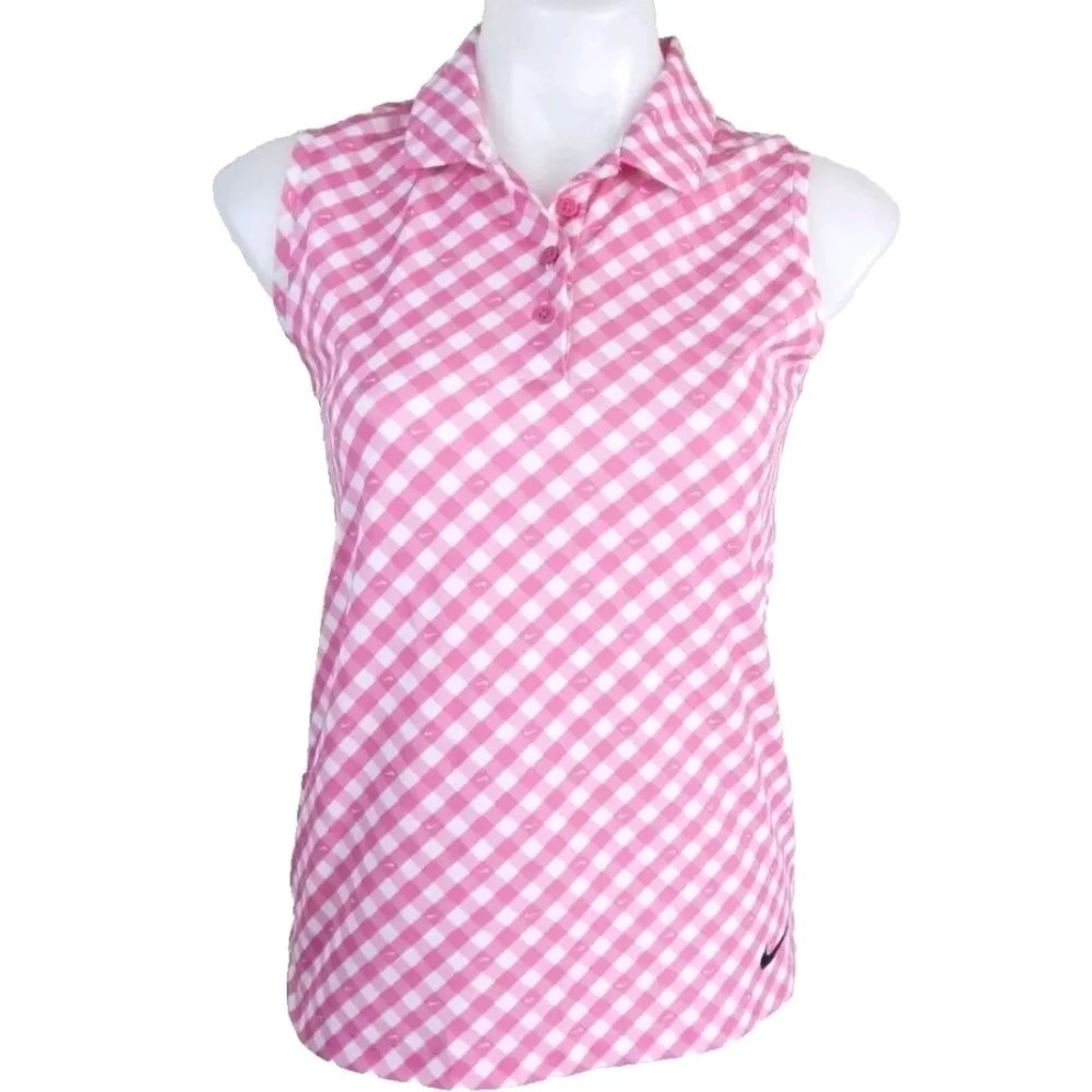 Nike Dri Fit Victory Sleeveless Polo Pink Gingham